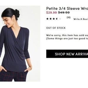 NWT Ann Taylor 3/4 Sleeve Wrap Top Black Petite XS